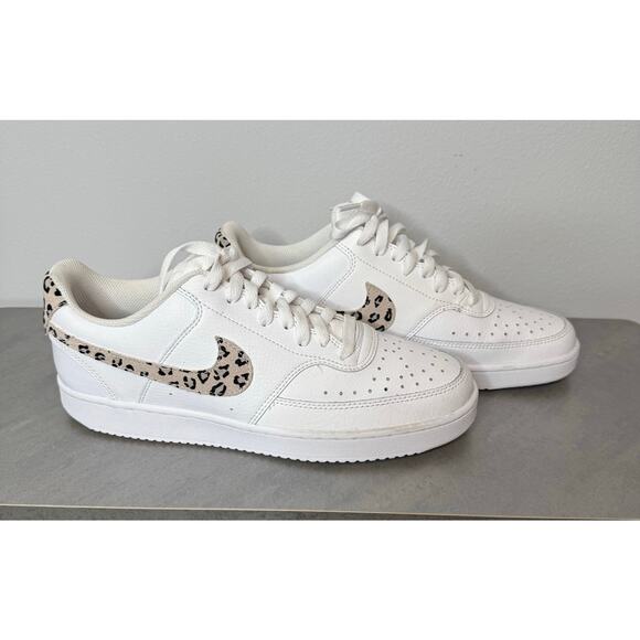 Womens Nike Court Vision Low Shoes White Leopard Print size 10 sneaker shoes - Picture 1 of 8